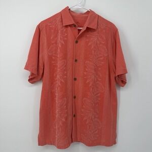 Tommy Bahama Silk Hawaiian Short Sleeve‎ Shirt Men's Medium Coral Pink Travel